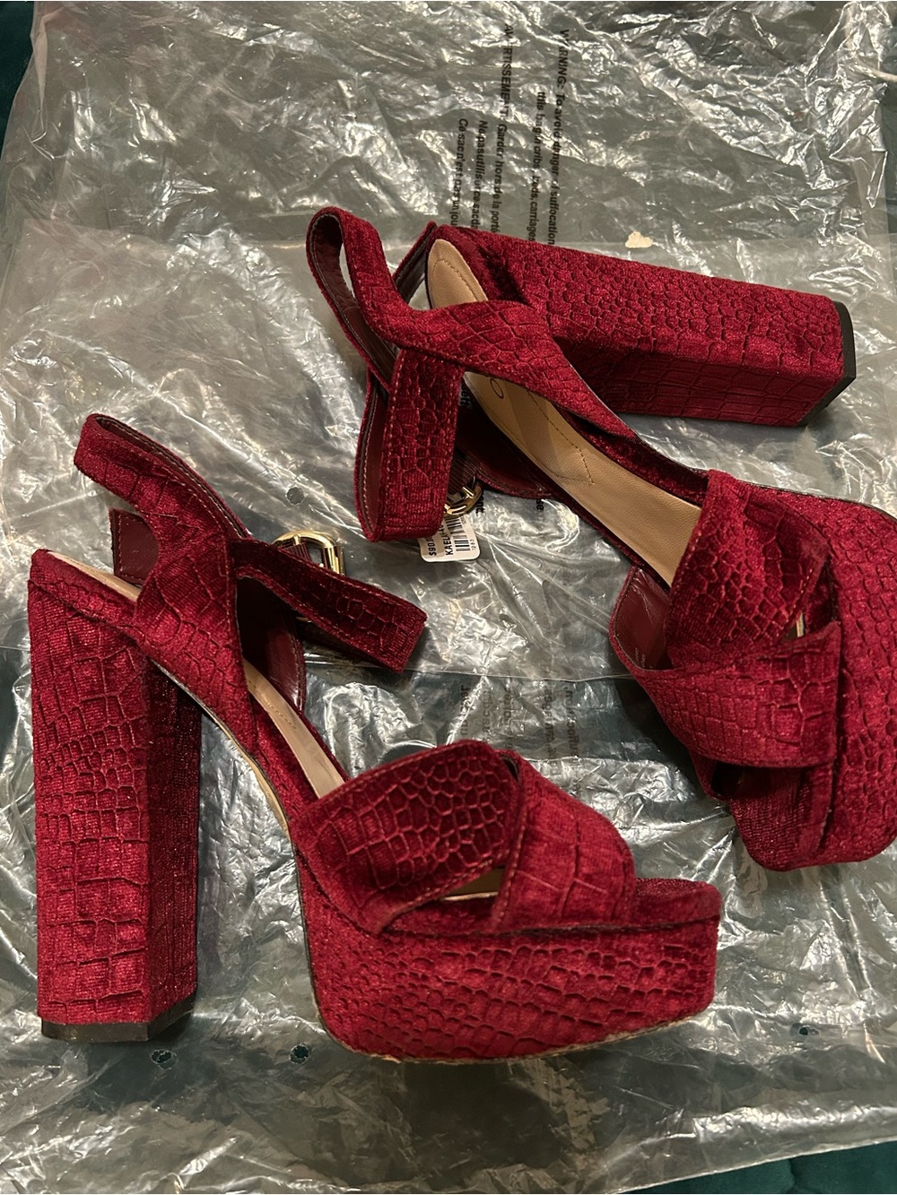 Aldo Platform Block Velvet Heel in Burgundy